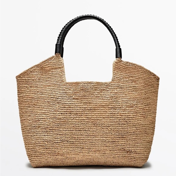 Massimo Dutti Raffia Bag with leather handle - Picture 1 of 5